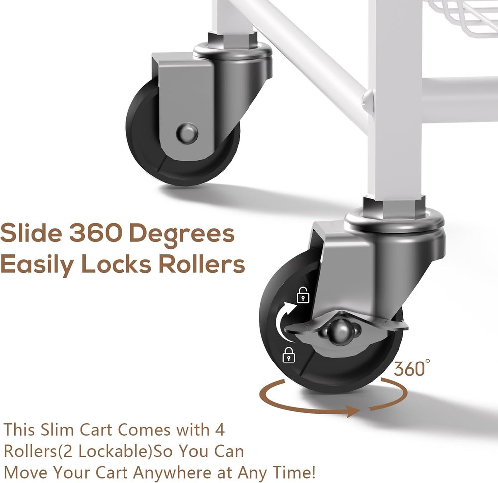 Slim 4-Tier Rolling Storage Cart with Pull-Out Baskets for Kitchen & Laundry