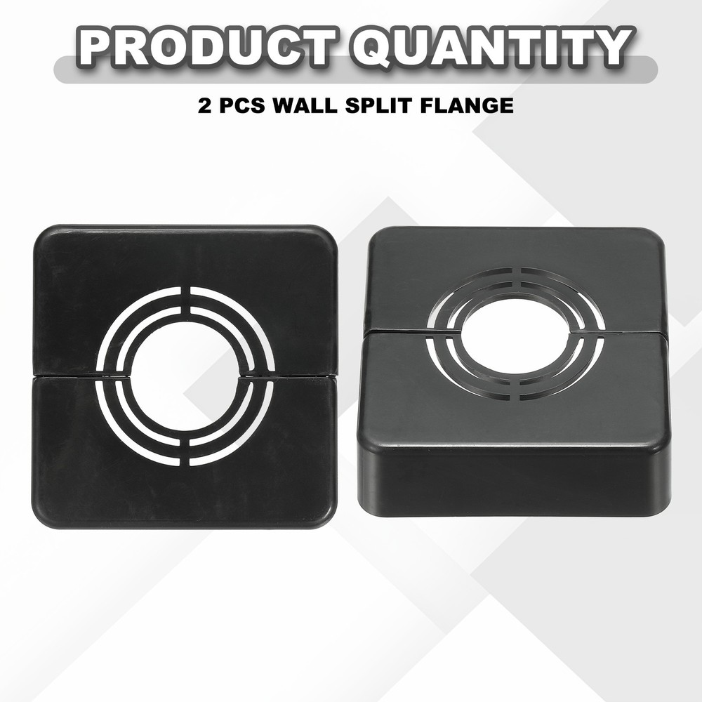 2pcs Wall Split Flange 0.79" Plastic Square Split Flange Pipe Cover, Black