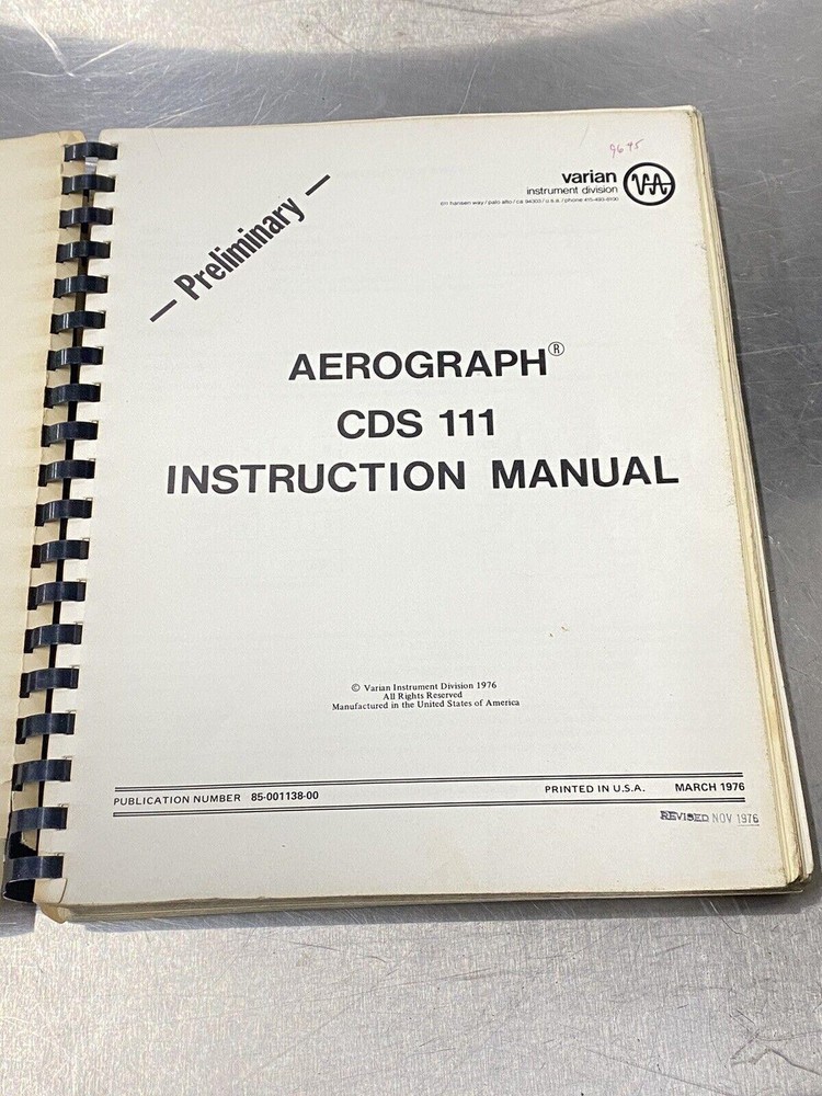 Varian CDS 111 Chromatography Data System - Users Guide / Instruction Manual