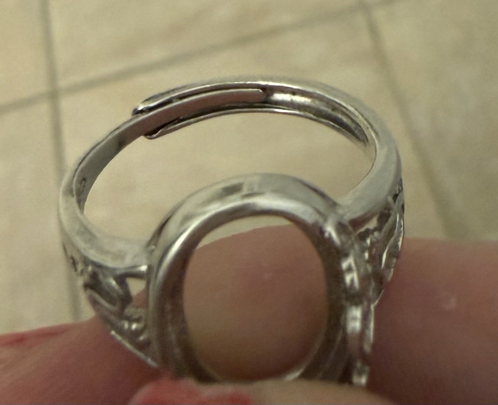 Jewelry Makers Silver Ring Blank for Oval Cabochon Setting Adjustable .925