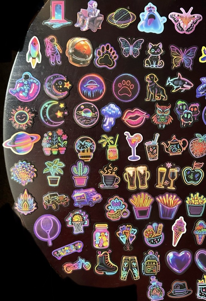 129 Stickers ( Mostly Neon Themed)