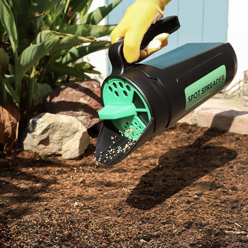 Efficient Hand Spreader Shaker for Seeds & Ice Melt – Adjustable Openings 80oz