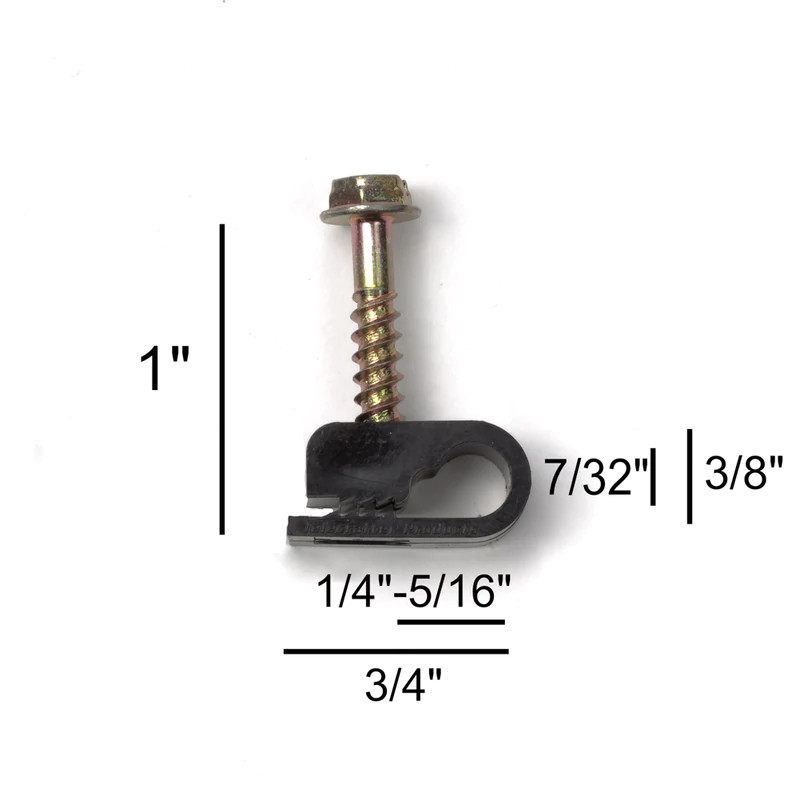 100 PACK RG6 Cable 1" Black Screw Coax FLEX CLIPS Wire TV Mounting Wall Floor