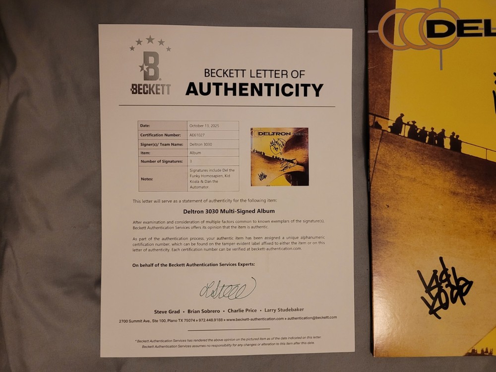 Deltron signed autographed x3 Deltron 3030 vinyl LP record Beckett BAS COA LOA