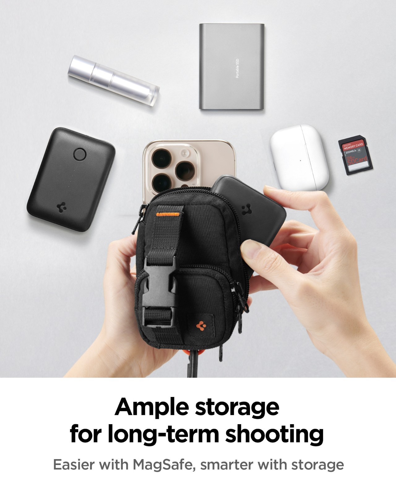 Spigen Snap Zip Pouch | EDC Mini MagSafe Backpack Organizer Card & AirPod Holder