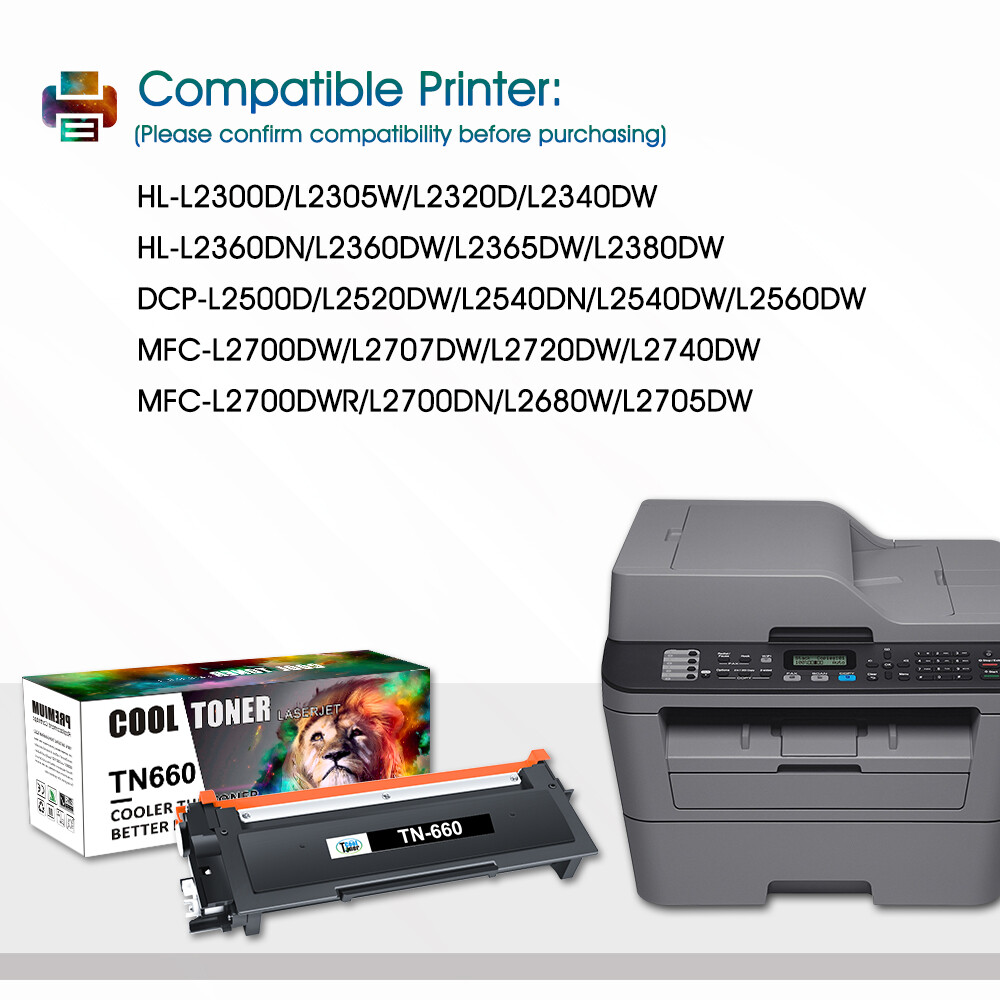 2PK High-Yield TN660 Toner Cartridge For Brother MFC-L2700DW DCP-L2520DW L2540DN