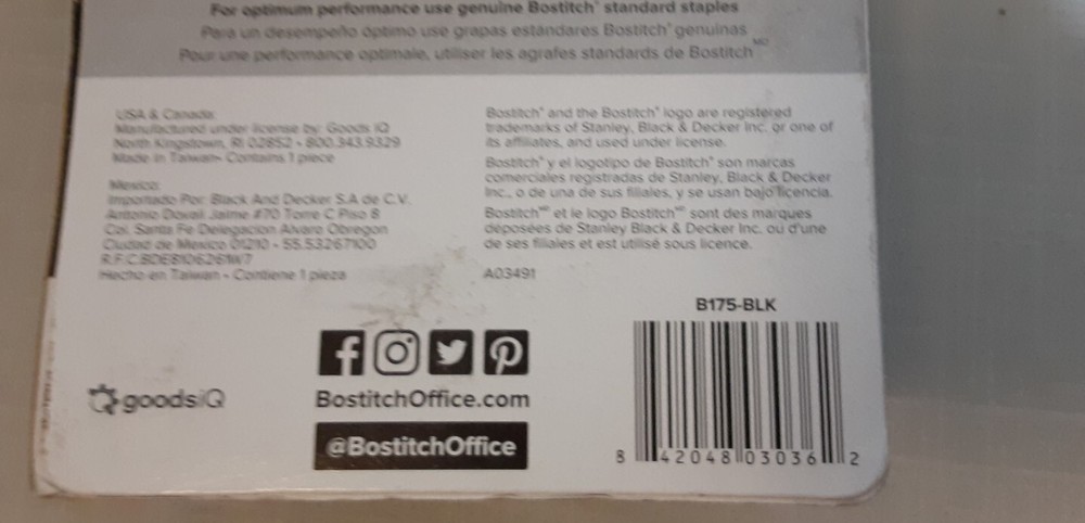 Bostitch High Capacity Compact Stapler B175-BLK New