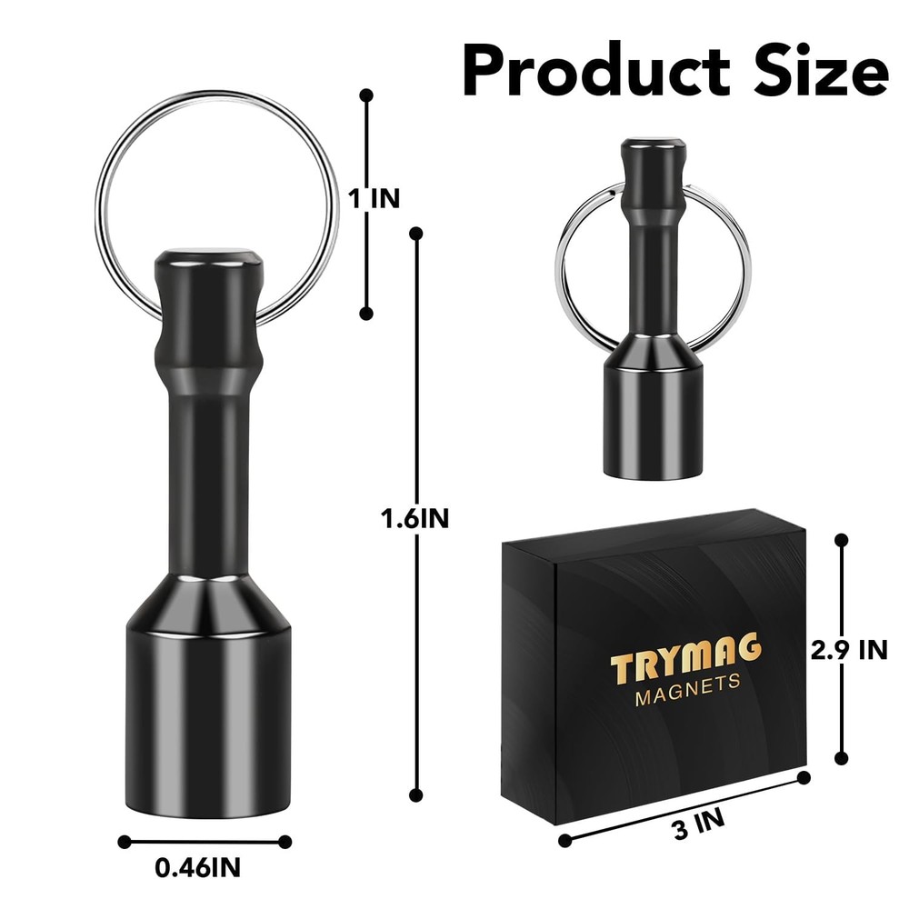 TRYMAG N52 Keychain Magnets for Testing Brass, 2 Pack Black 2Pcs,