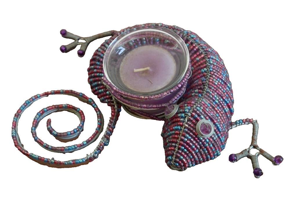 Metal Artesian Lizard Candle Holder Excellent Condition