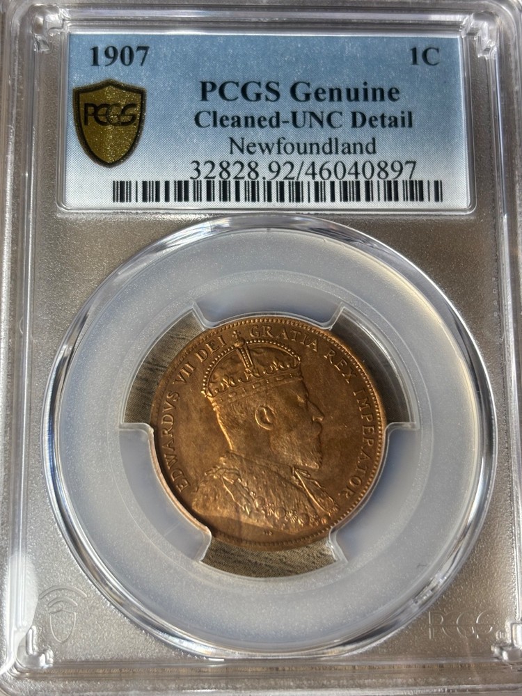 Newfoundland Large Cent  1907 PCGS Graded Cleaned - UNC Details