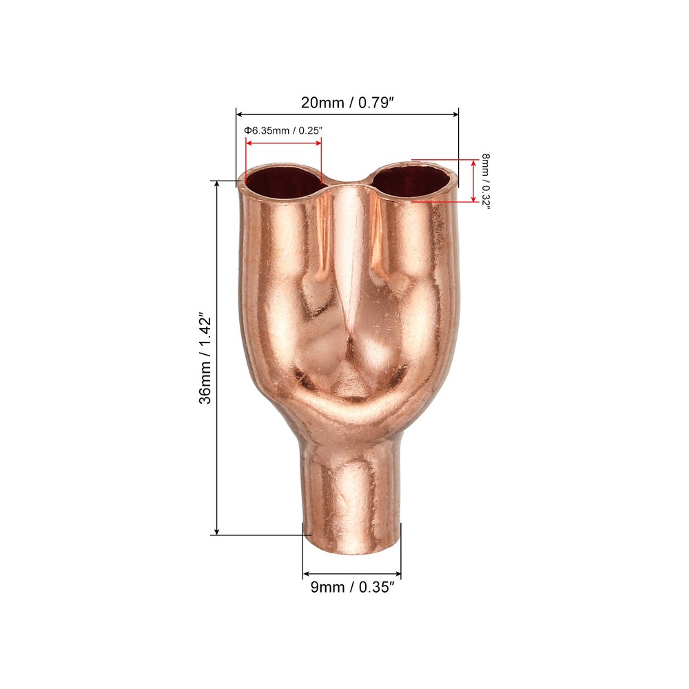 Tee Y Type Copper Fitting Welding Joint Split for Refrigeration System,5pack