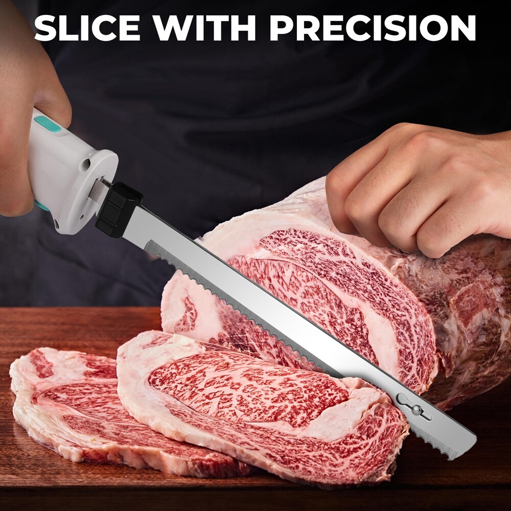 HAUSHOF 8V Cordless Electric Knife Set Meat Cutter Stainless Steel Blades w/Case