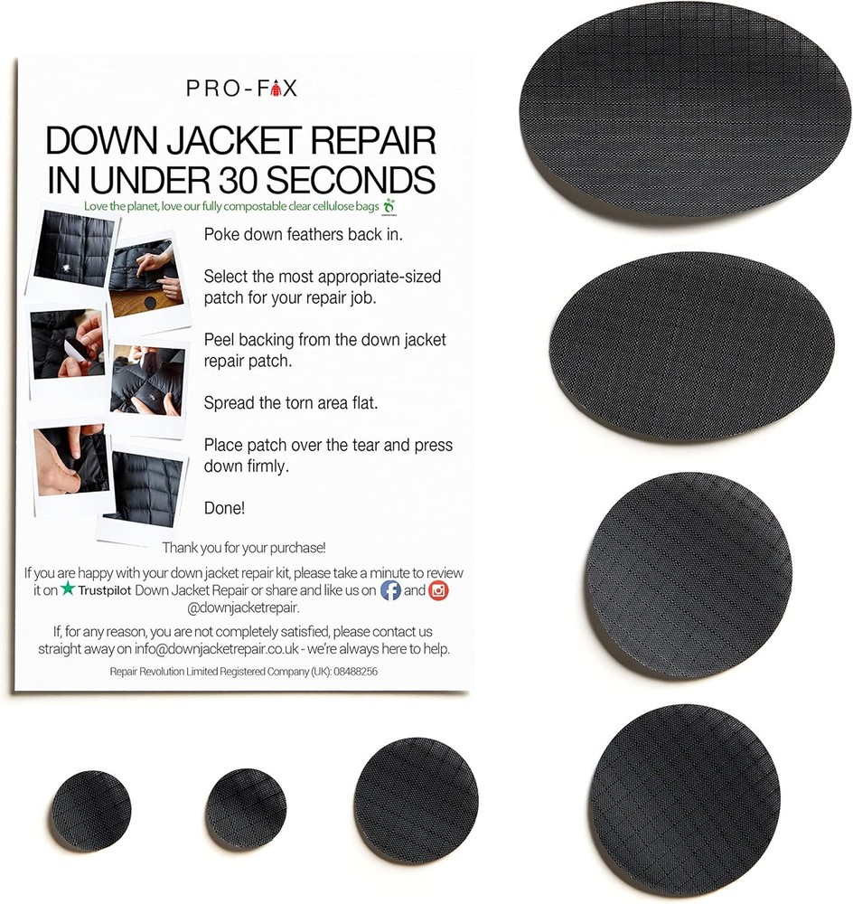 Self-Adhesive Waterproof Repair Patch Kit - 30-Second Fix for Down Black