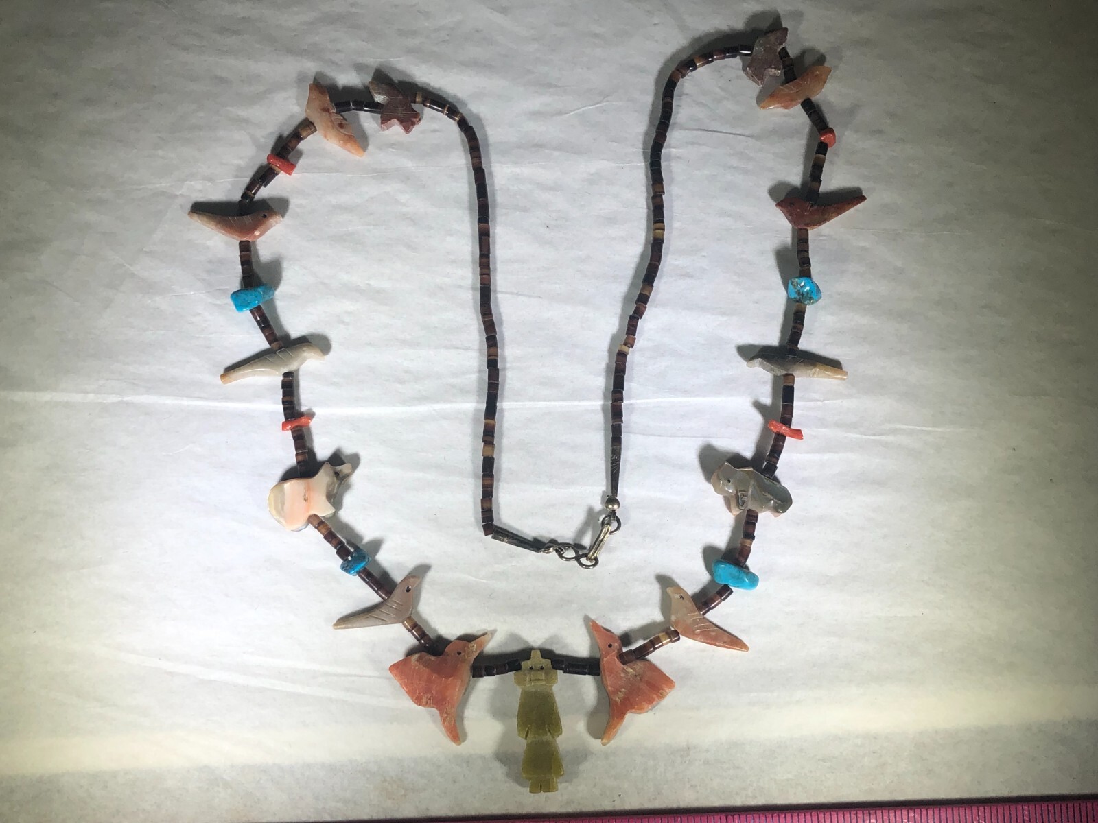 RARE VINTAGE ANTIQUE SOUTH WESTERN NATIVE AMERICAN HAND CARVED FETISH NECKLACE