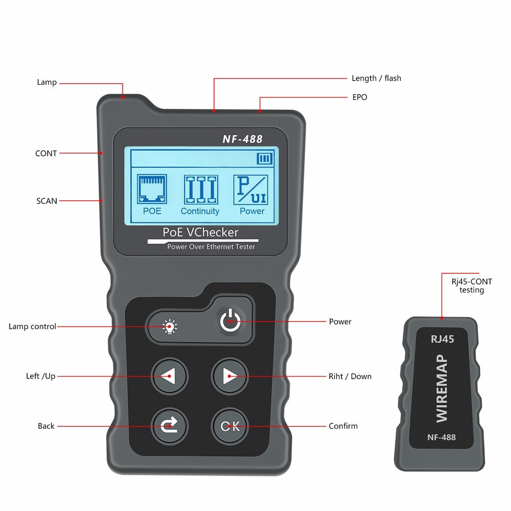 NETWORK CABLE TESTER LAN WIRE METER POE RJ45 ETHERNET VOLTAGE CURRENT TESTER