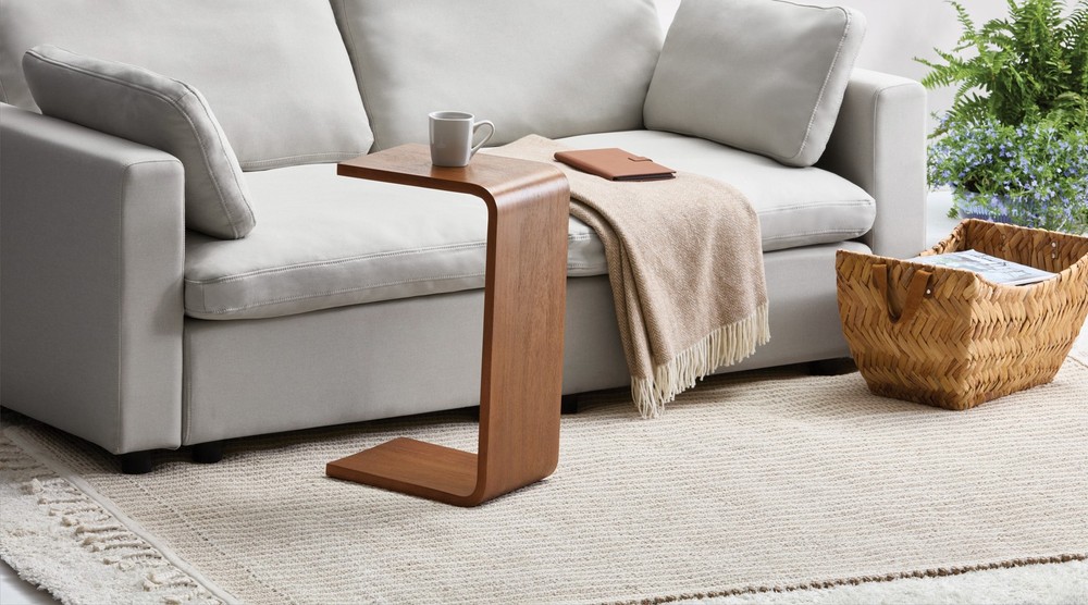 Amelia C Shape End Table with Charging Station Small Sofa Side Table for Living
