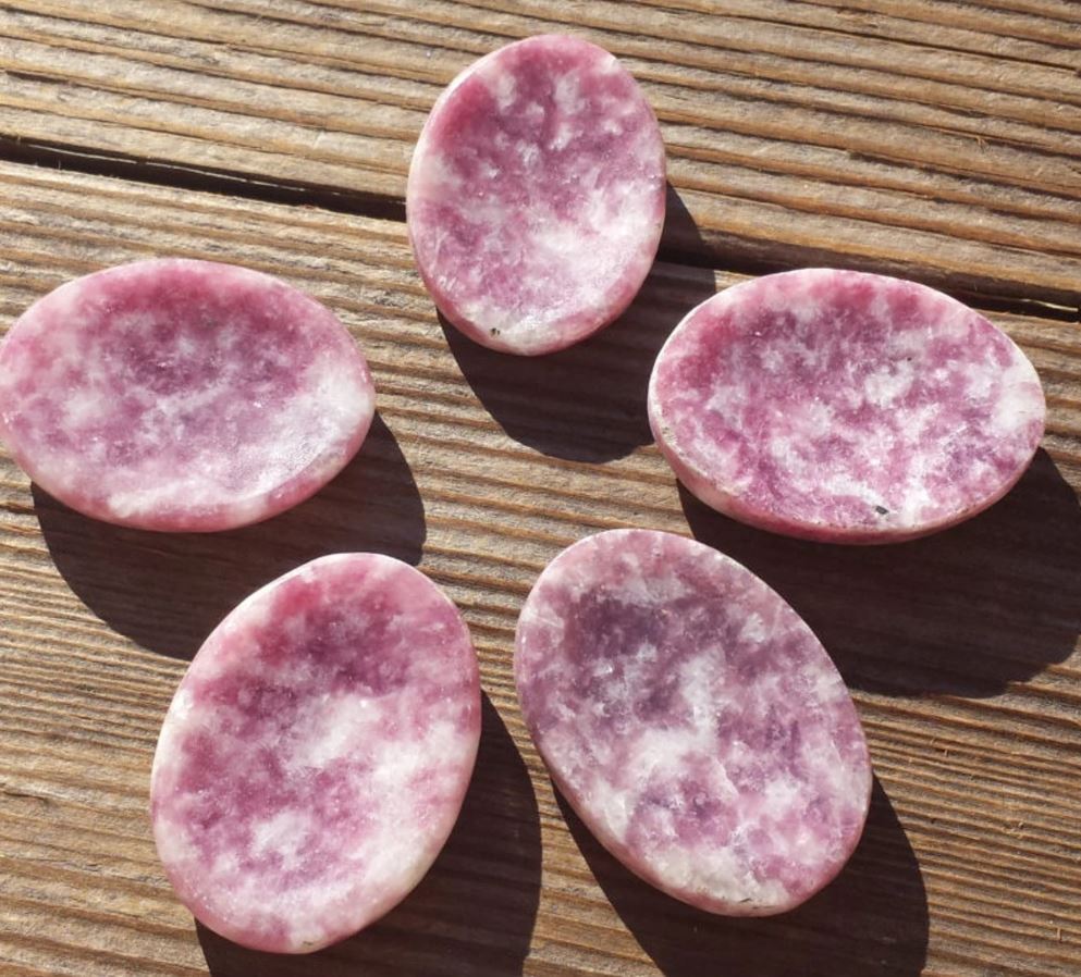 NATURAL LEPIDOLITE GEMSTONE WORRY STONE (ONE)