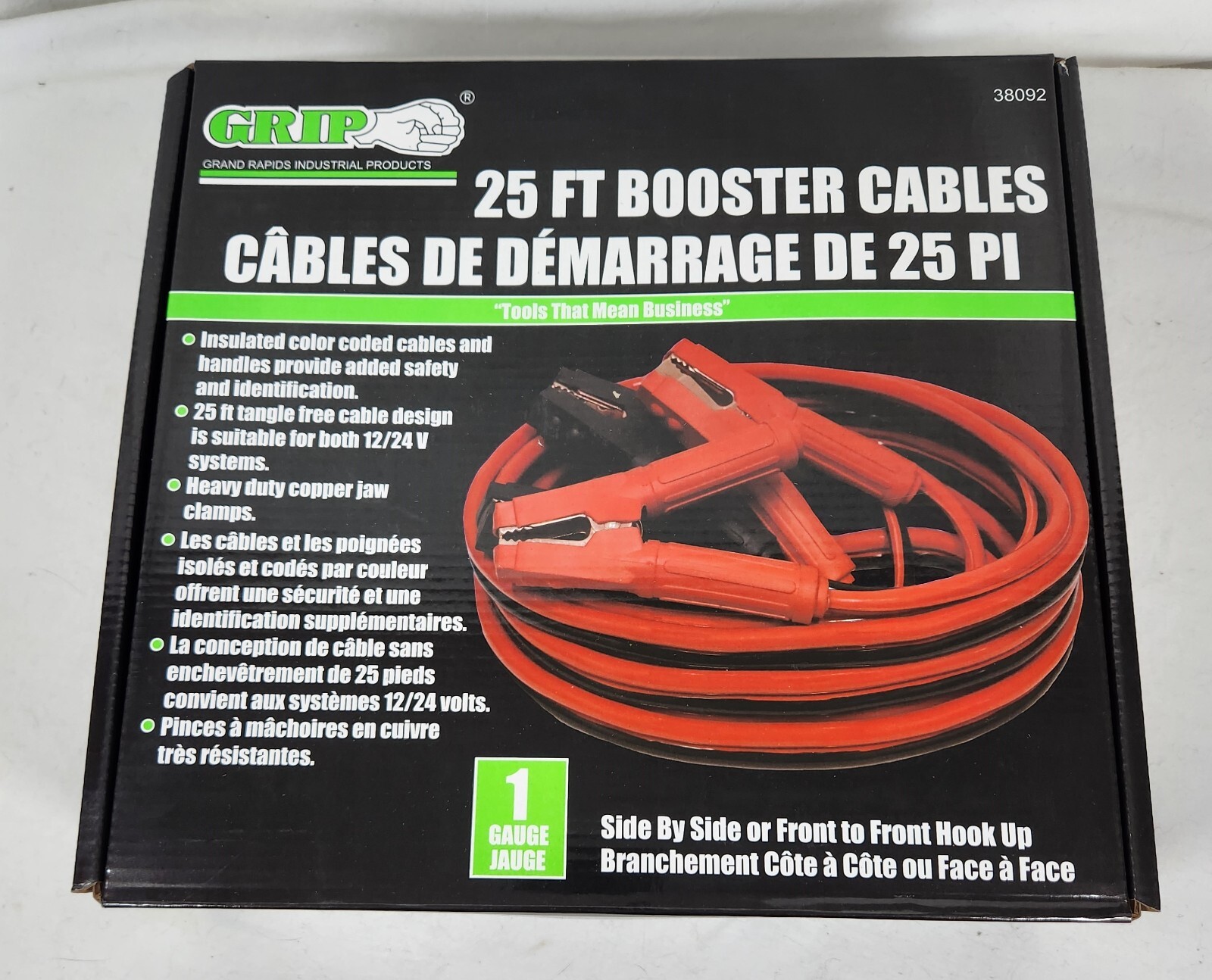 Grip 25 Ft Booster Jumper Cables 1 Gauge, 12 or 24v Commercial