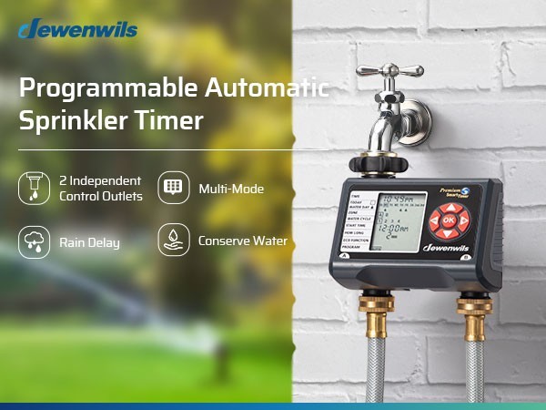 DEWENWILS 2 Zone Sprinkler Timer 8 Programs Water Hose Timer Leakproof Outdoor