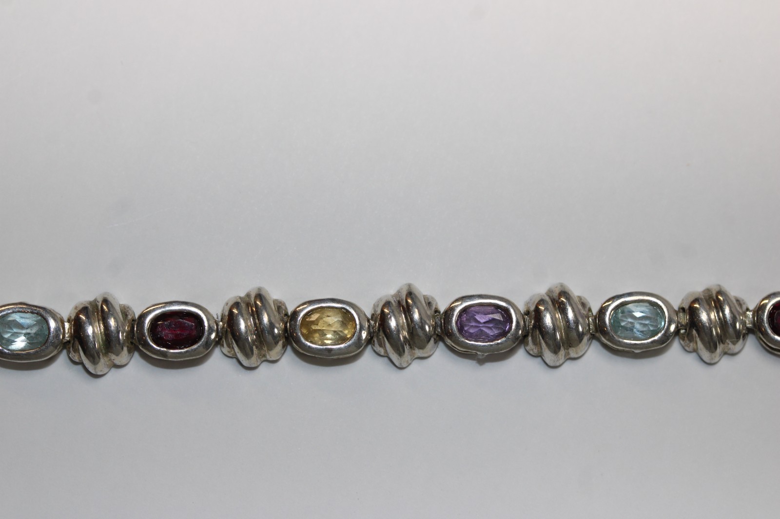 FAS Bracelet Multi Gemstone Tennis Vintage Sterling Silver 7" Chain #0085