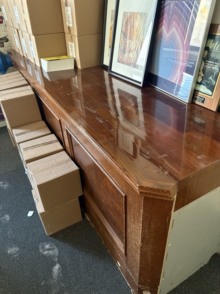 Commercial Solid Wood Café Counter, 2-Piece Set w/ Side Section, Paneled Front