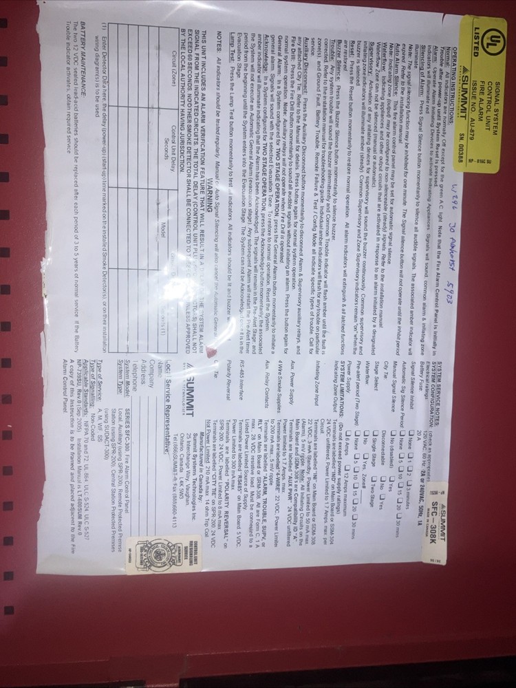 Summit Signal System Control Unit Fire Alarm System SFC 308K