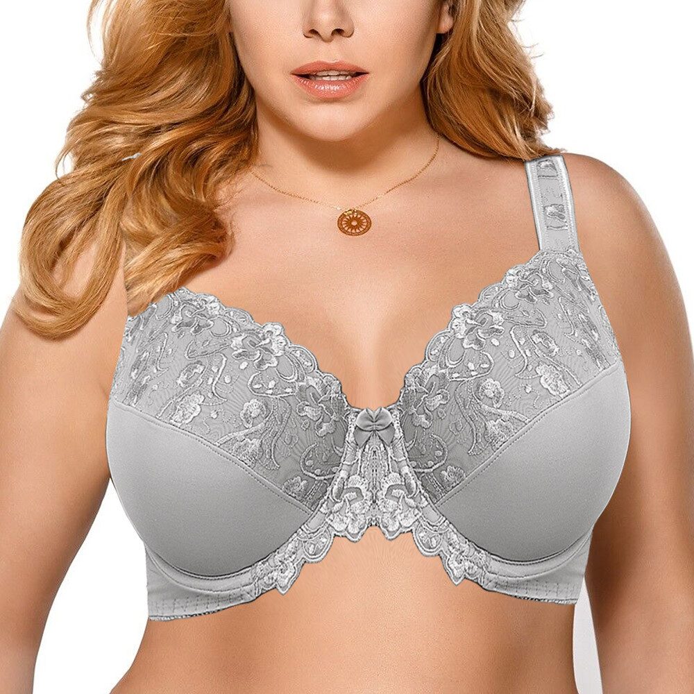 Plus Size Bra with Underwire Woman's Full Coverage Lace Bra Unlined Non Padded