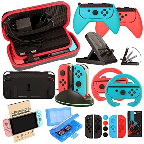 ACCESSORIES KIT FOR NINTENDO Wheel Grip Case Screen Protector Controller EOVOLA