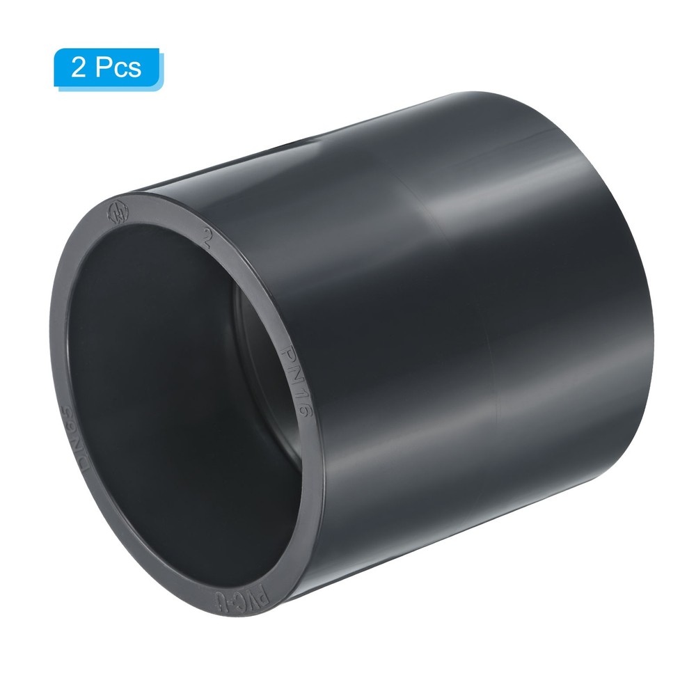 UPVC Pipe Fitting 75mm Socket, 2 Pack Straight Coupling, Dark Grey