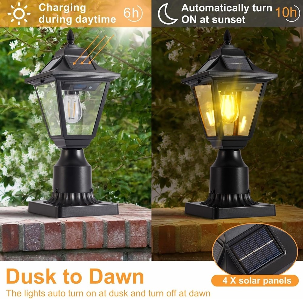 2 Pack Solar Post Lights, Motion Sensor Solar Lamp Post Lights with Pier Mount