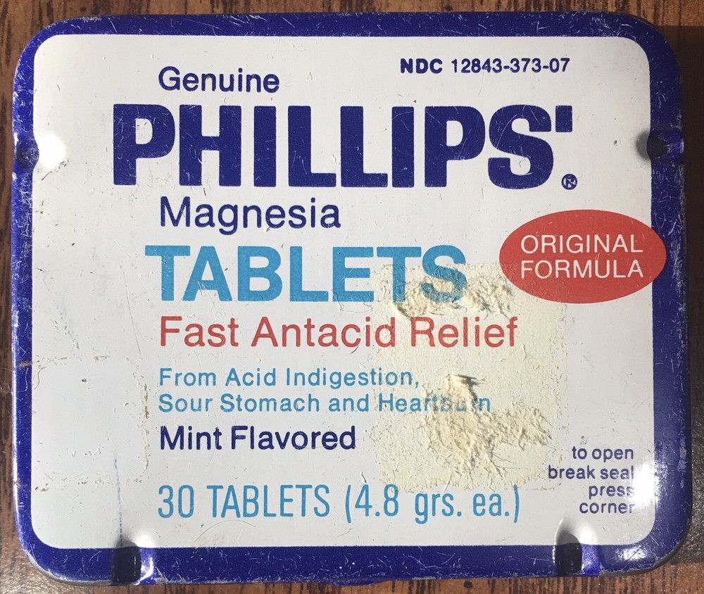 Phillips’ Magnesia Tablets Tin, Vintage White Blue, 30 Tablets