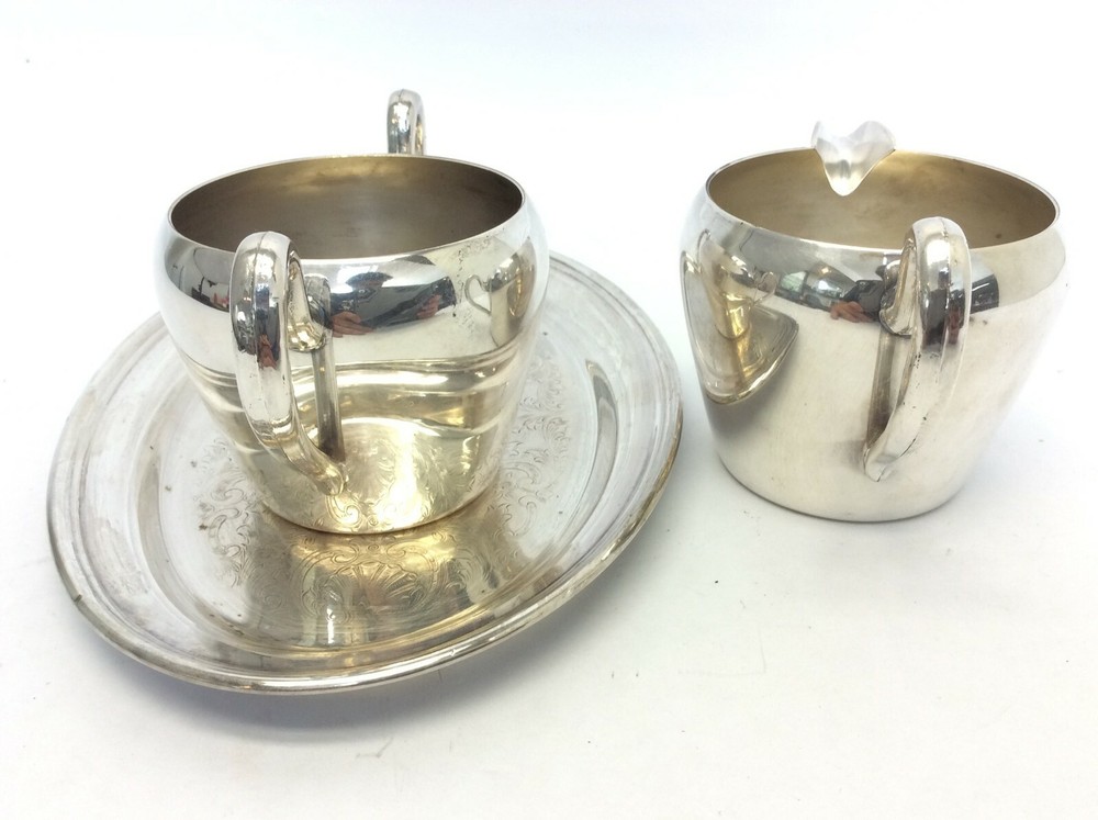 Vintage Set Used Academy Silver on Copper Silverplate Creamer Sugar Bowl