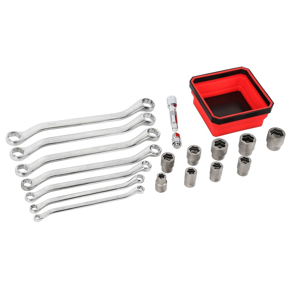 Nut & Bolt Extractor Set 6 - 17 mm Offset Wrenches and 10 - 19 mm Sockets Set