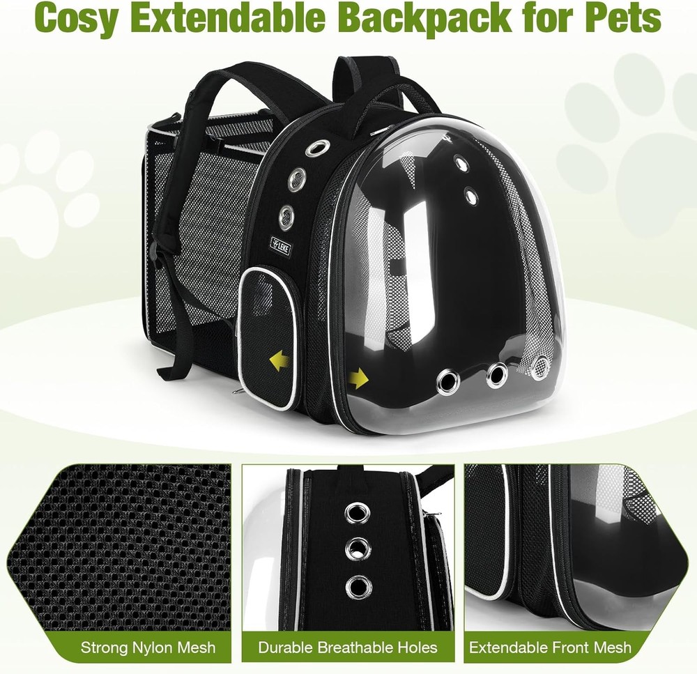 Expandable Cat Backpack Carrier Large Space Transparent Bubble Backpack Black