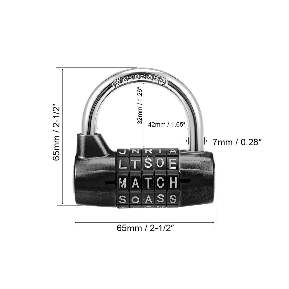 5-Digit Combination Padlock 2-1/2-inch Resettable Alphabet Code Lock Black
