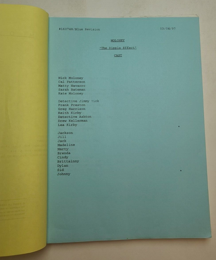 MOLONEY / David Ehrman 1997 TV Script, Peter Strauss "The Ripple Effect"