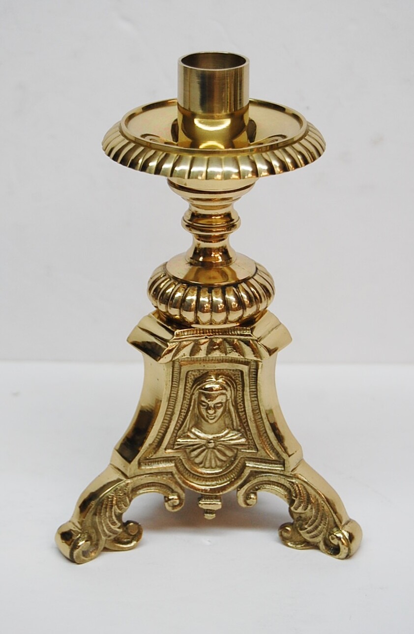 SET OF 6 SHORT 6" BRASS JMJ ALTAR CANDLE STICKS & ALTAR CROSS - 175sh
