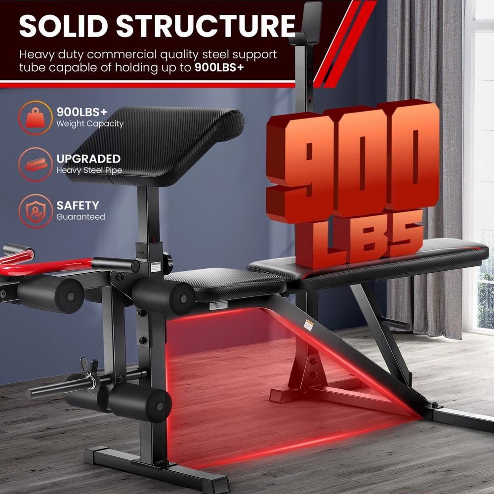 Adjustable Weight Bench Press with Squat Rack Multi-Function Dip Station Workout