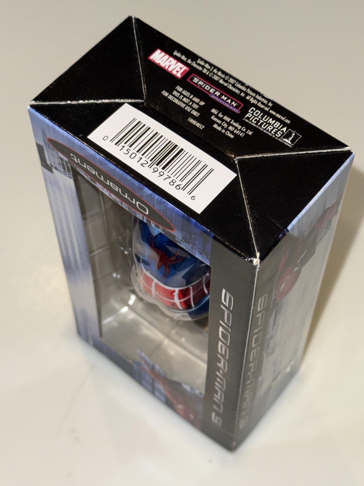 2007 Marvel Spiderman 3 Movie Glass Ornament Hanging Upside Down NOS NEW Boxed