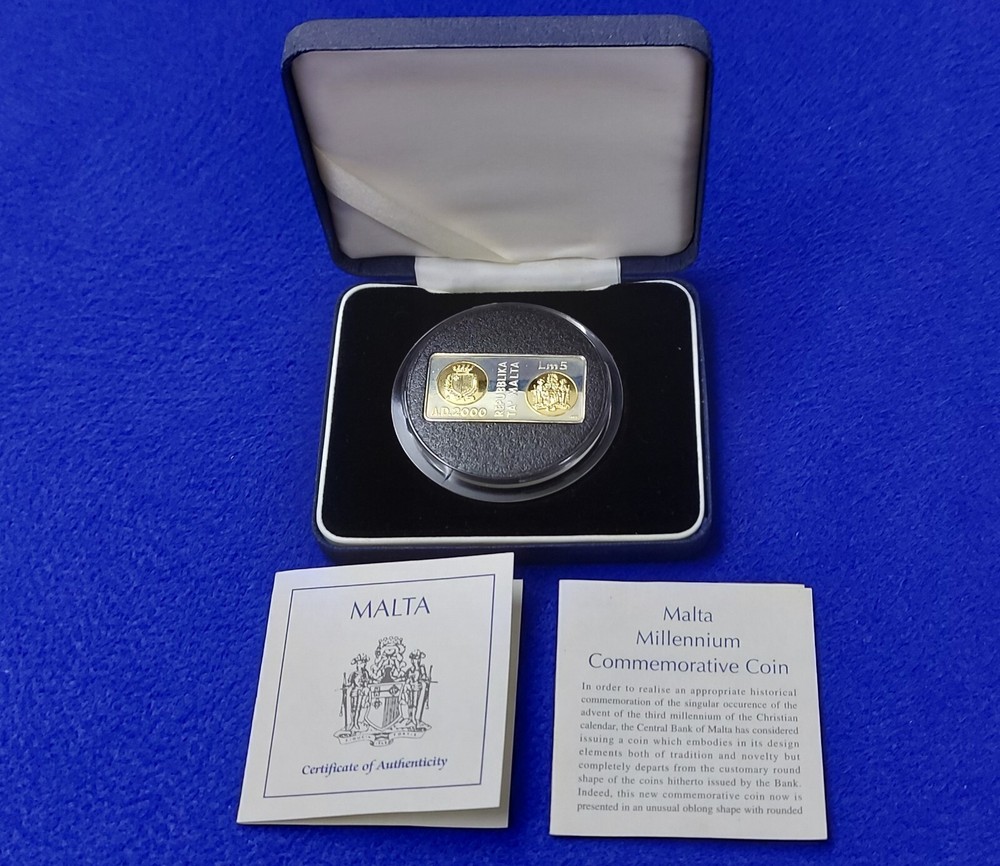 2000 Malta, LM5 Millennium Silver Proof Coin in Case + COA