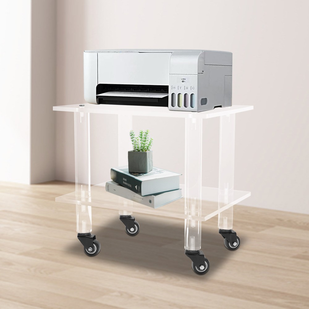 Under Desk 2-Tier Printer Stand Mobile Cart Printer Rack W/WheelFixe Office