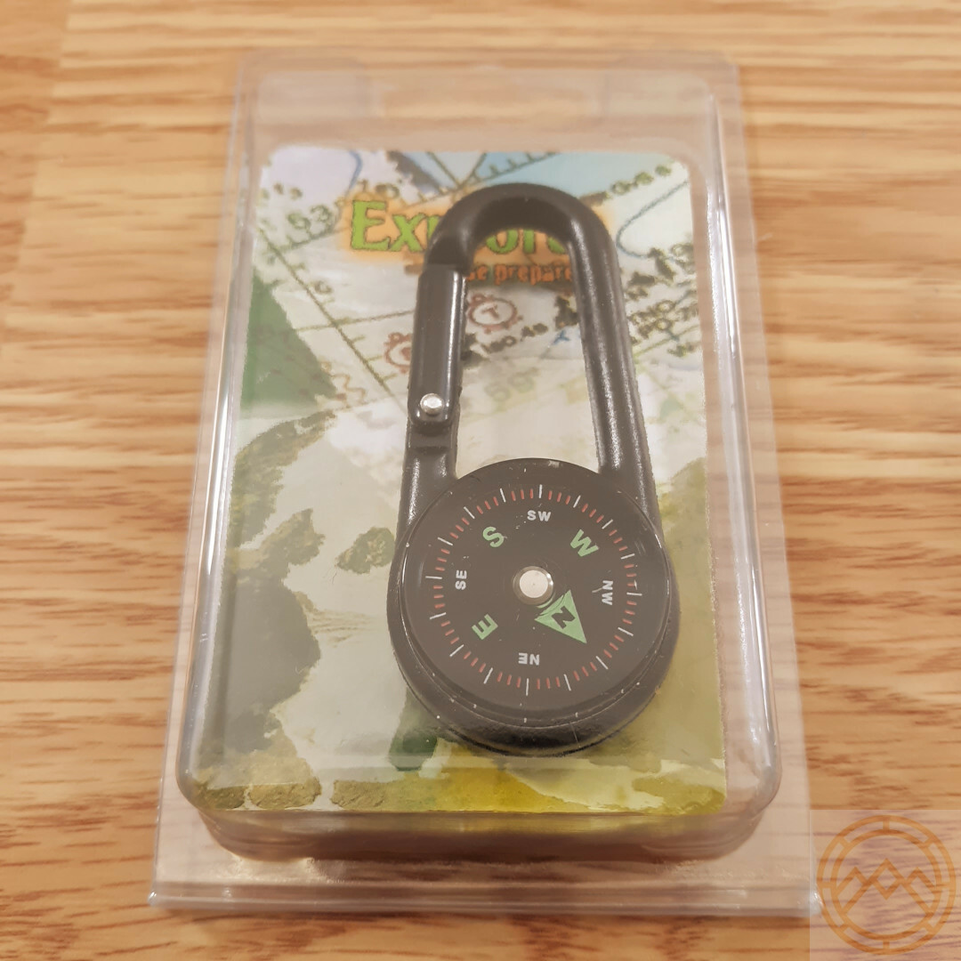 Explorer Compass / Thermometer In One With Integrated Carabiner Black Casing