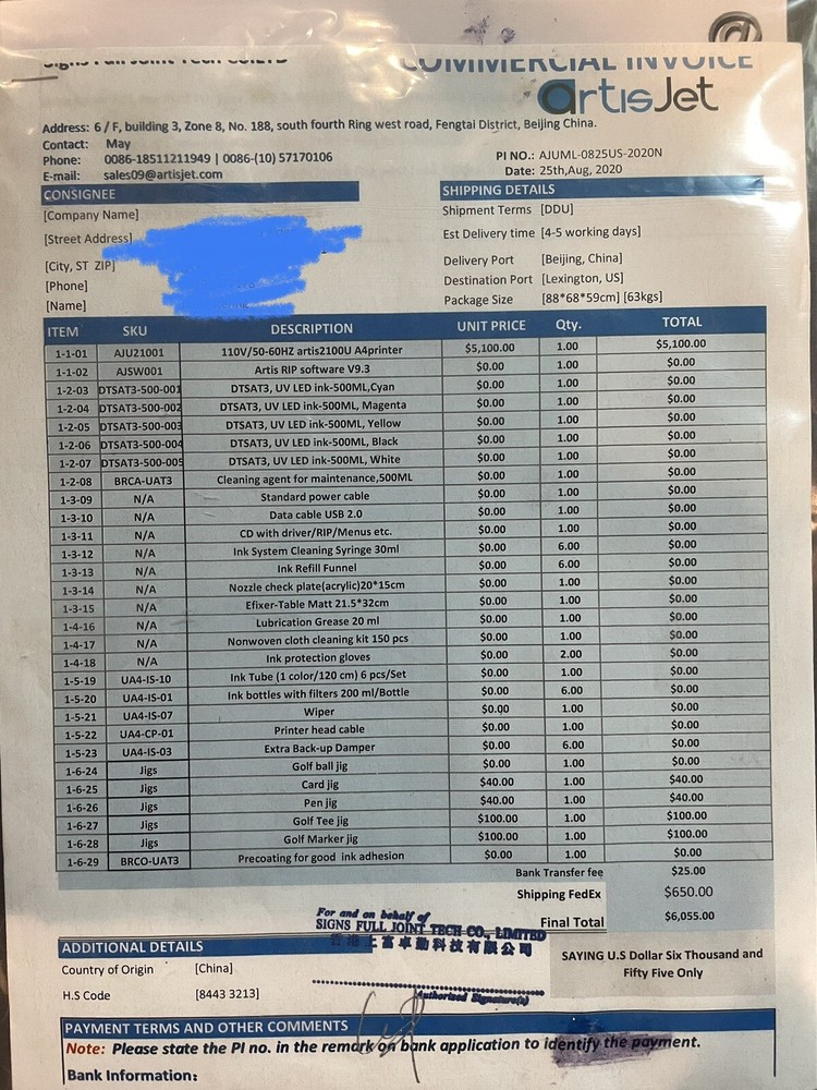 Artis2100U A4 printer - Used