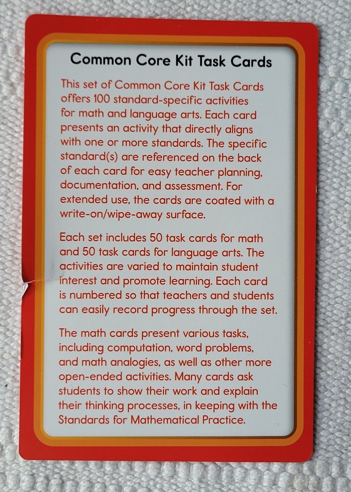 CARSON DELLOSA CENTERSOLUTIONS COMMON CORE 3RD GRADE TASK CARDS MATH STUDY BOX
