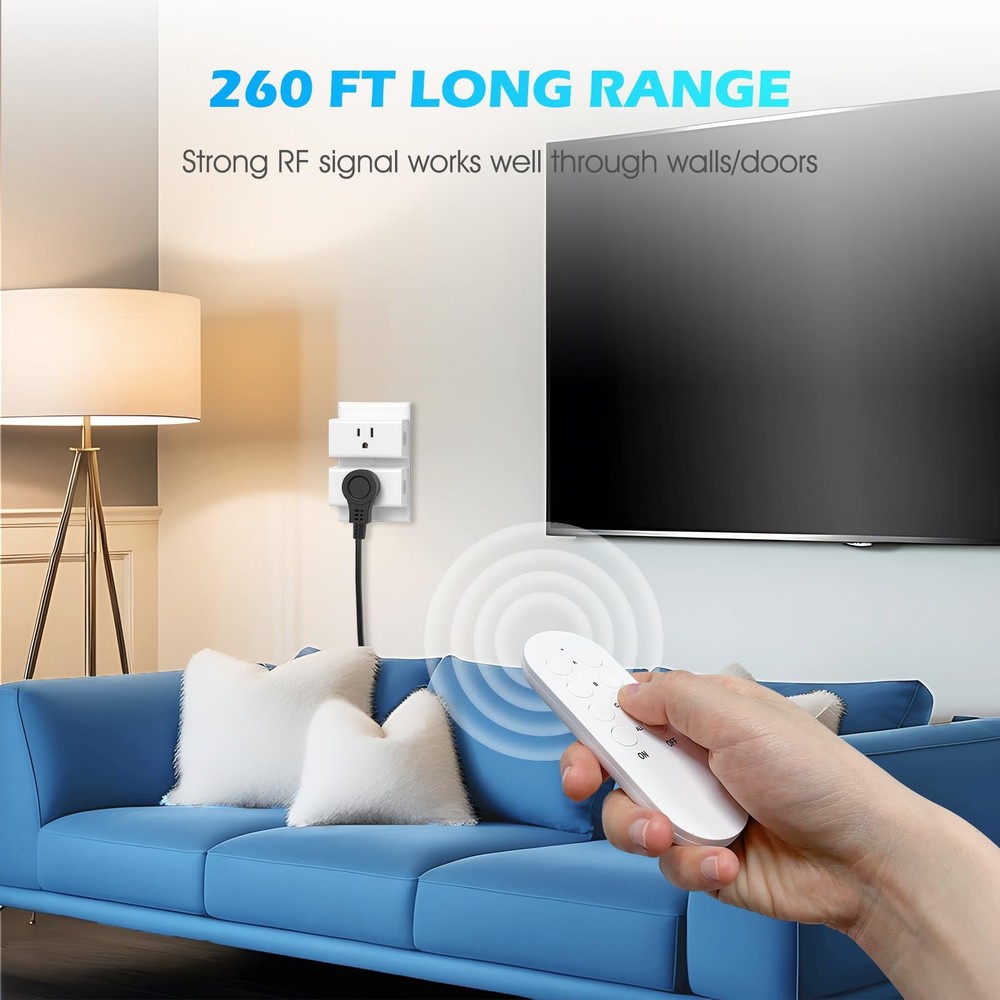 4-Outlet Remote Control Plug Kit, 1 Remote, 260ft Range, 15A, Wireless, ETL
