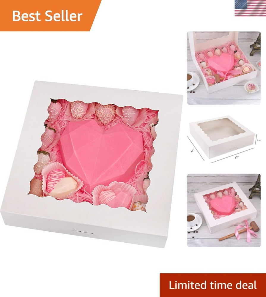 20-Pack Pie Boxes 12" x 12" x 2.5", Bakery Boxes with Window, White Cookie Bo...