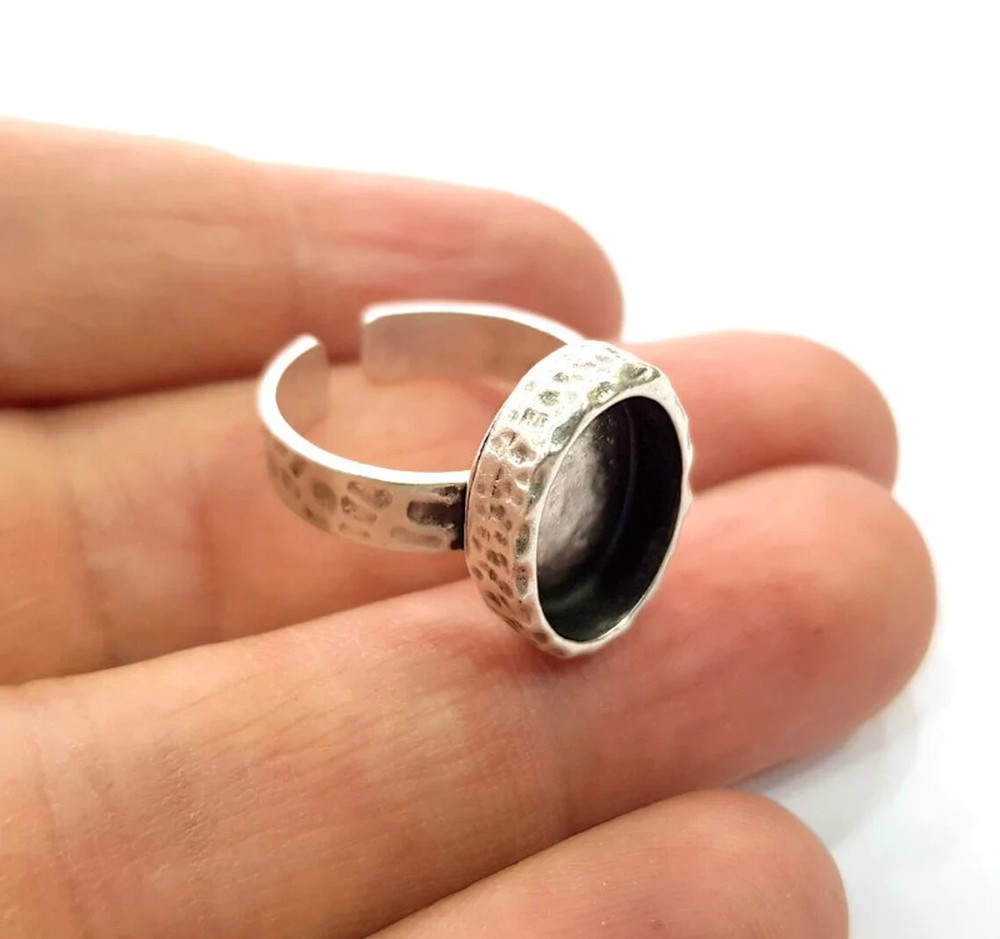 Hammered Ring Blank Setting Base Bezel inlay Backs Cabochon Antique Silver