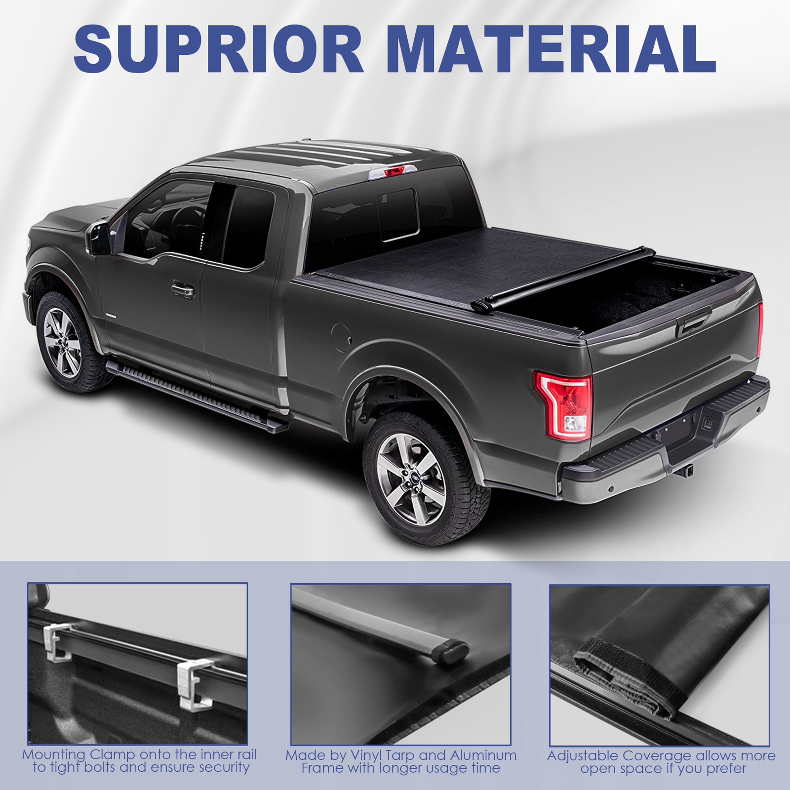Roll Up 6.5FT Bed Tonneau Cover For 2002-2023 Dodge Ram 1500 / 2500 /3500 Truck