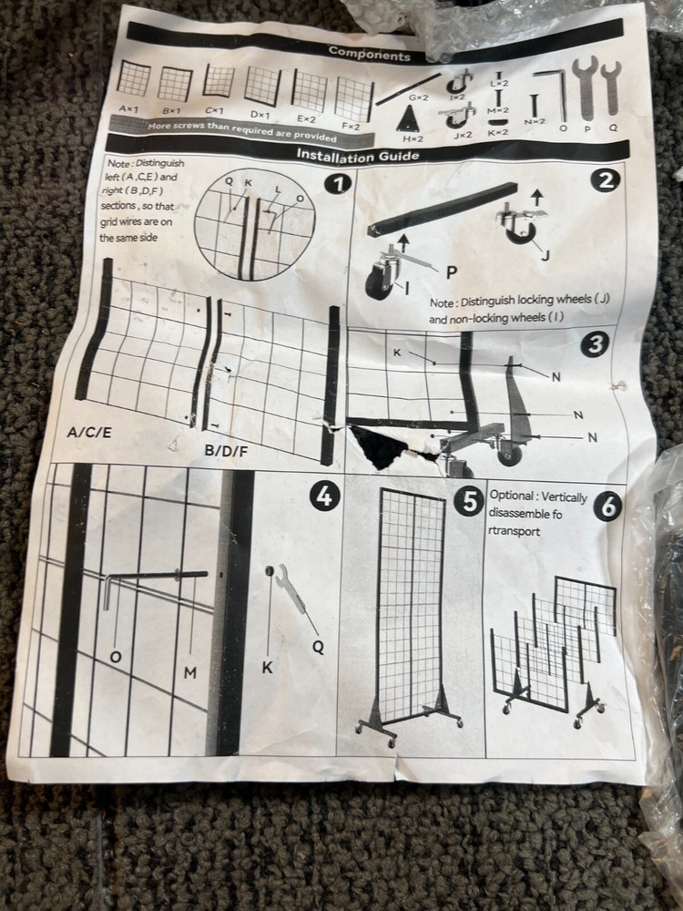 Pasocel Sturdy Black Grid Wall Display Rack Panel with T-Base on Wheels