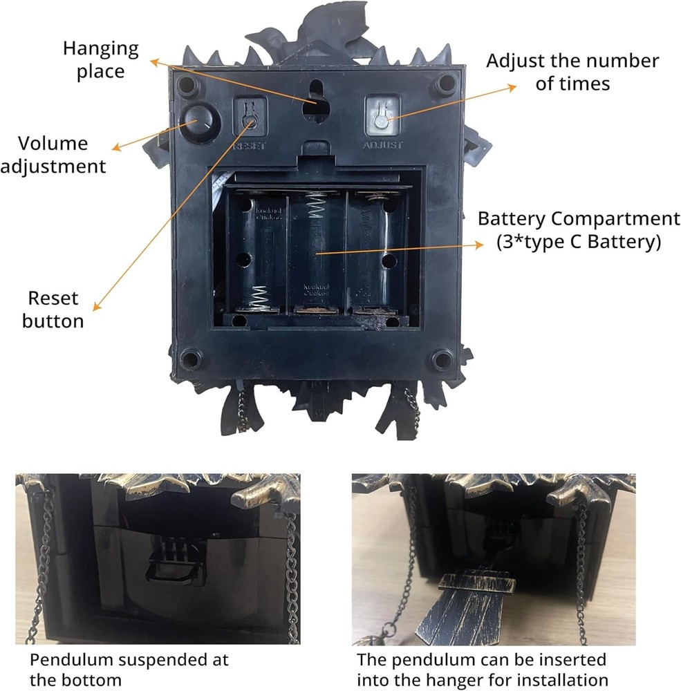 Battery-Powered Cuckoo Clock - Adjustable Volume Flapping Bird & Vintage Style